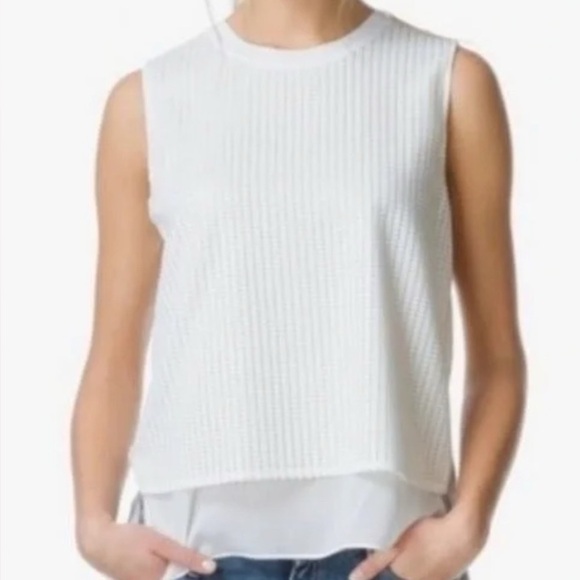 Vince White Textured Woven Lattice Knit Silk Top Sz Large - Picture 1 of 11